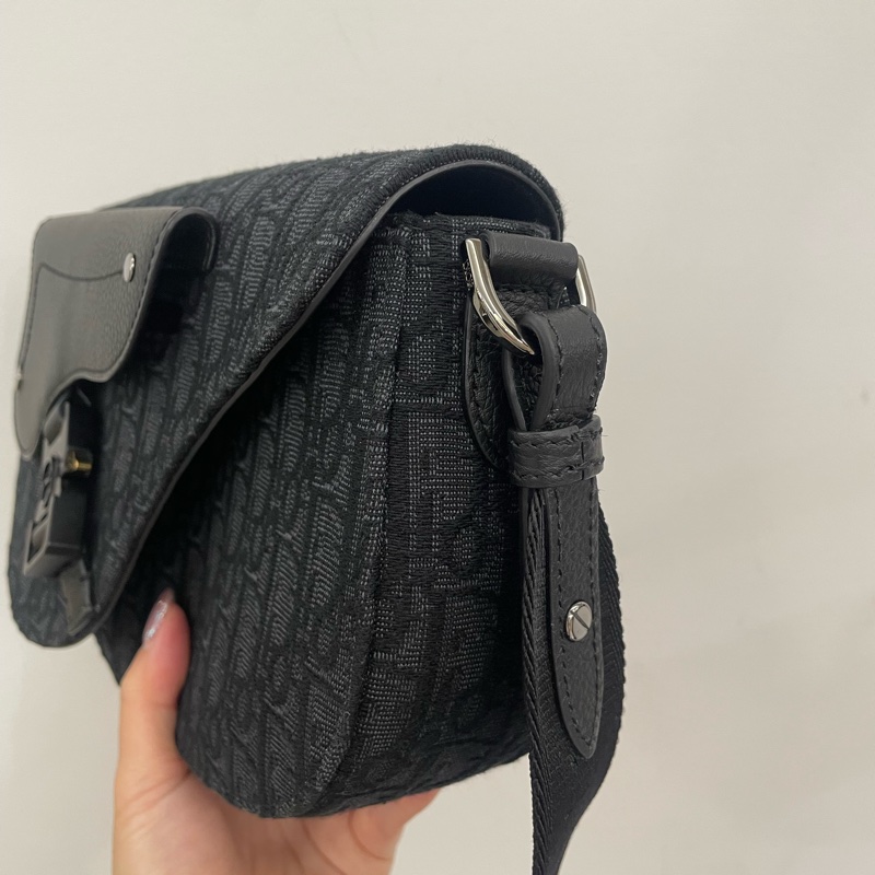 Dior 黑緹花布黑牛皮銀釦Saddle馬鞍斜背包-2