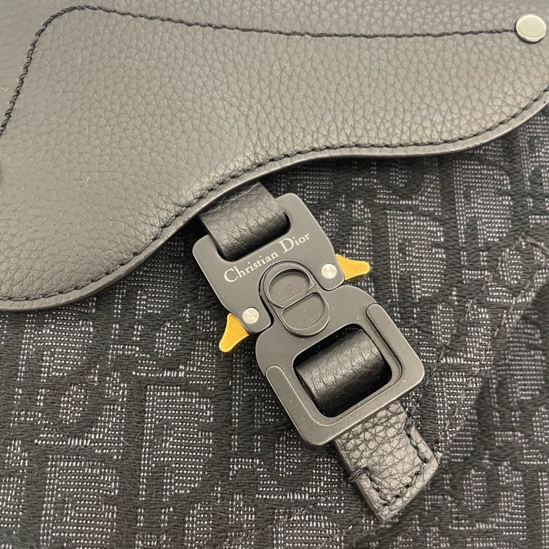 Dior 黑緹花布黑牛皮銀釦Saddle馬鞍斜背包-4
