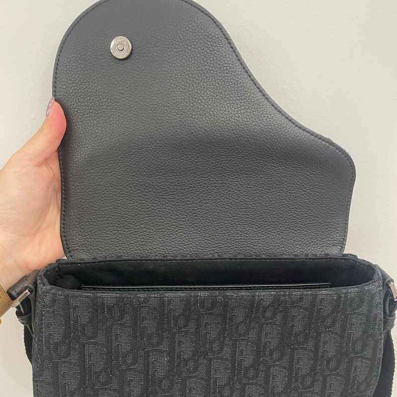Dior 黑緹花布黑牛皮銀釦Saddle馬鞍斜背包-5