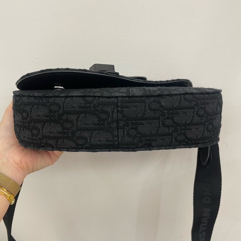 Dior 黑緹花布黑牛皮銀釦Saddle馬鞍斜背包-6