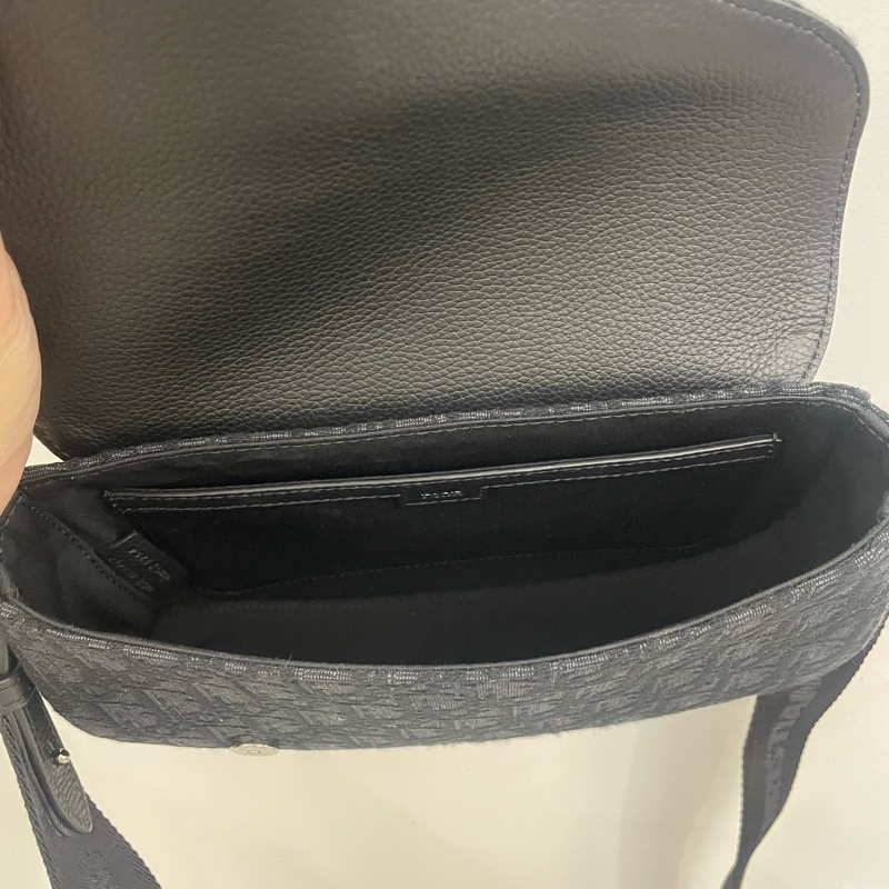 Dior 黑緹花布黑牛皮銀釦Saddle馬鞍斜背包-7