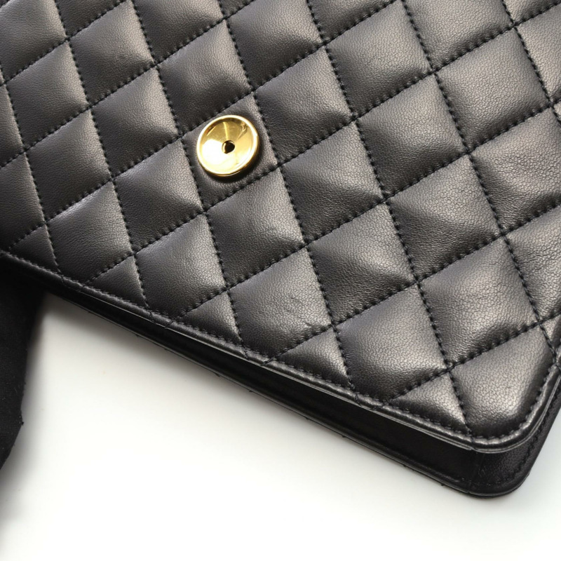 CHANEL Matelasse 單翻蓋單肩包 A03569 小羊皮 黑 二手 GHW CC-6