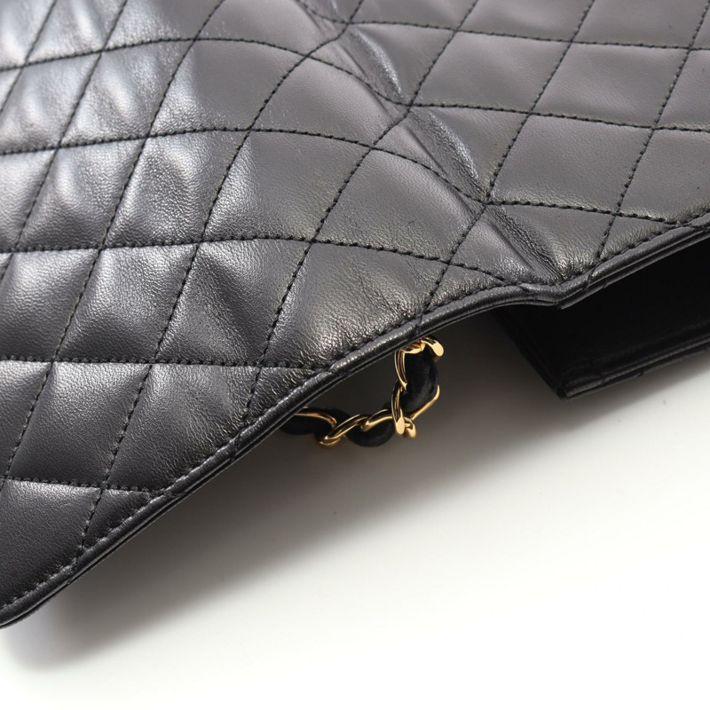 CHANEL Matelasse 單翻蓋單肩包 A03569 小羊皮 黑 二手 GHW CC-8