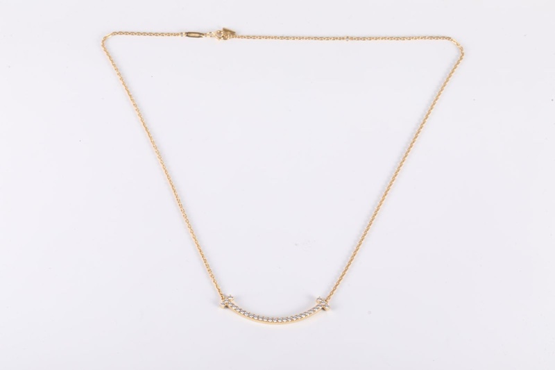 TIFFANY&CO(蒂芙尼) Tiffany T 微笑項鏈 中號 滿鑽 18K黃金/鑽石 項鏈 黃金 18K-5