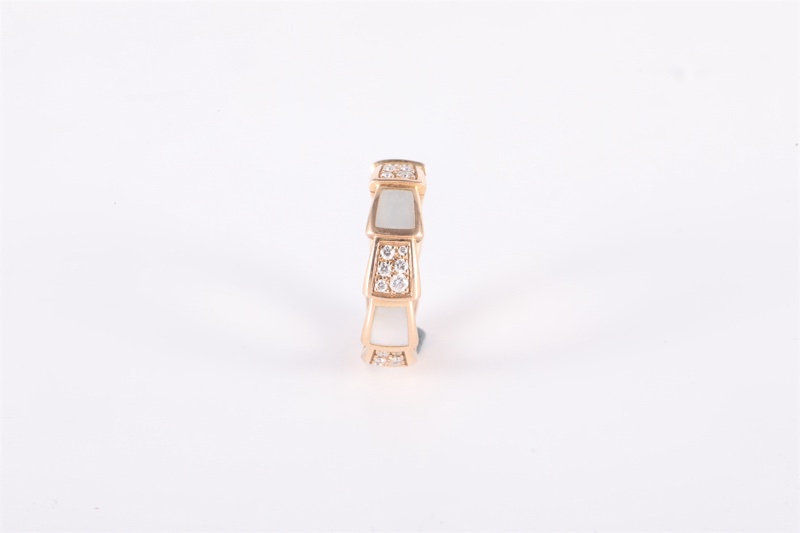 BVLGARI(寶格麗) SERPENTI 蛇戒 貝母雙排 間鑽戒指 18K玫瑰金/鑽石 48 玫瑰金-1