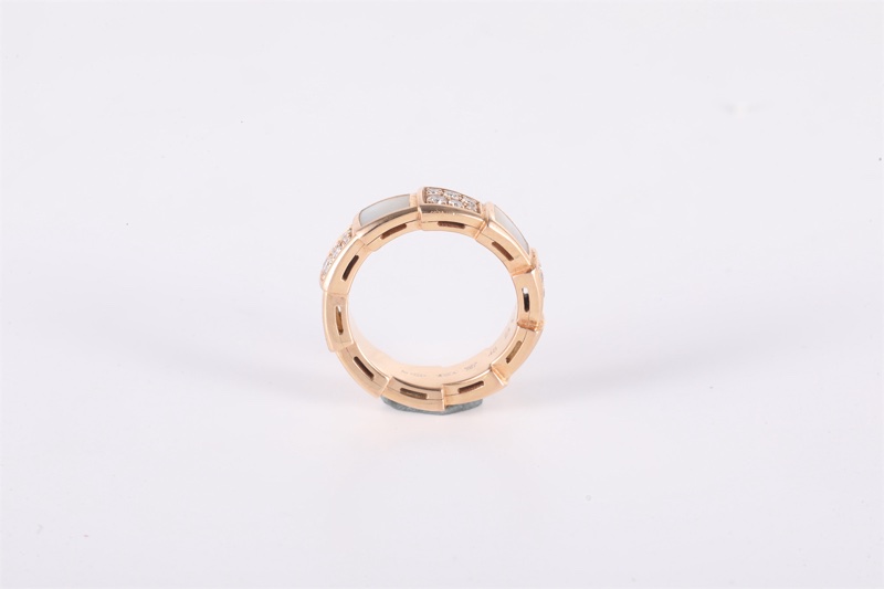 BVLGARI(寶格麗) SERPENTI 蛇戒 貝母雙排 間鑽戒指 18K玫瑰金/鑽石 48 玫瑰金-2