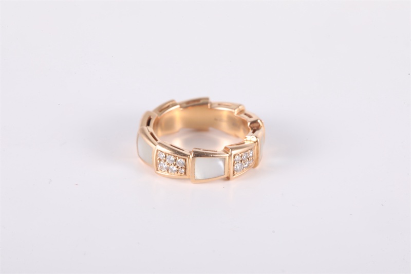 BVLGARI(寶格麗) SERPENTI 蛇戒 貝母雙排 間鑽戒指 18K玫瑰金/鑽石 48 玫瑰金-4
