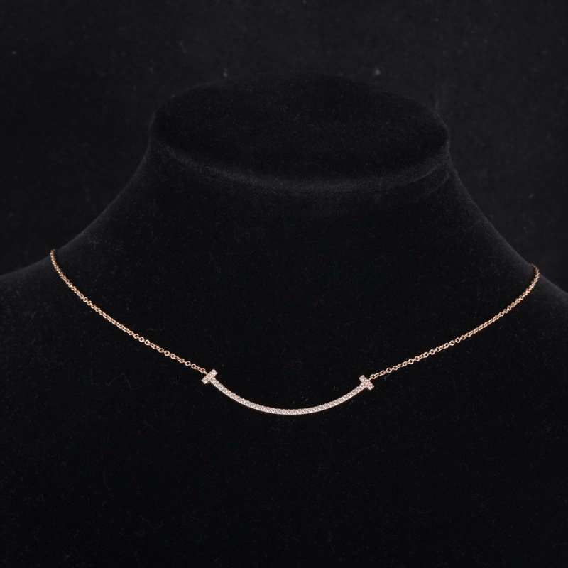TIFFANY&CO(蒂芙尼) Tiffany T 微笑項鏈 小號 滿鑽 18K玫瑰金/鑽石 項鏈 玫瑰金 18K-0
