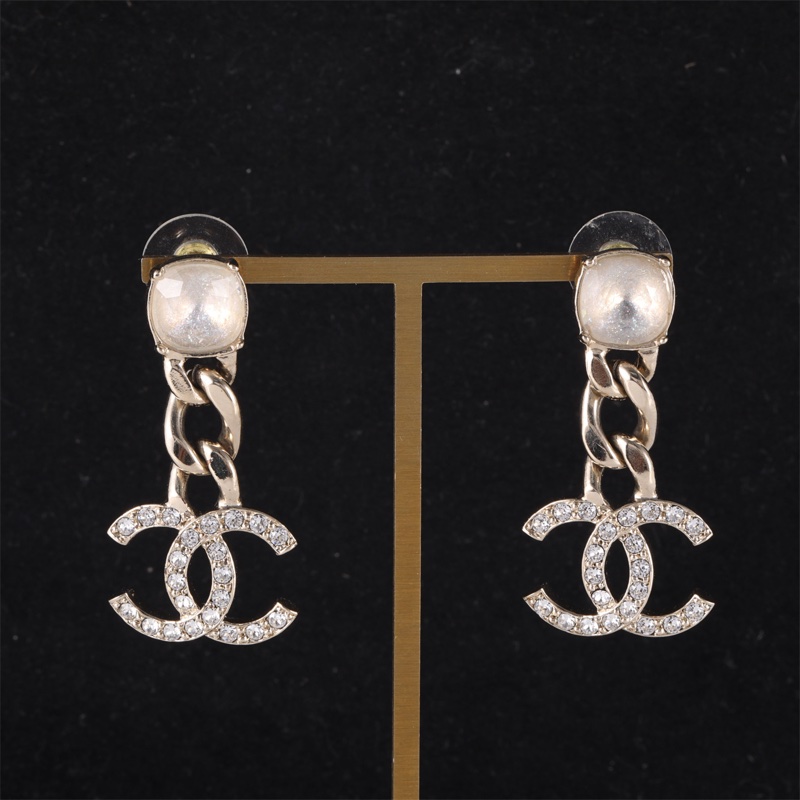 CHANEL(香奈兒) 合金 23C 水鑽寶石 鏈條吊飾雙C 耳環-0