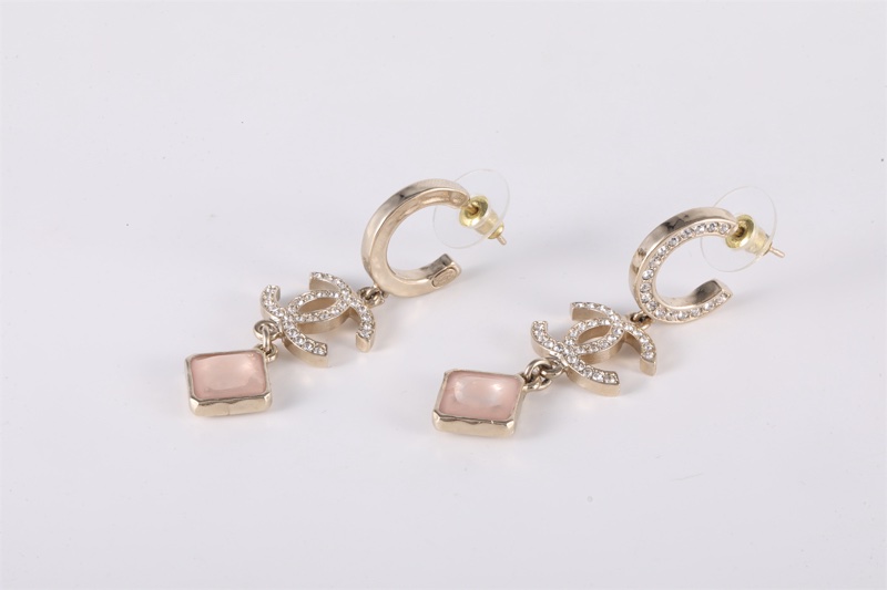 CHANEL(香奈兒) 合金 22B 雙C 粉吊墜 耳環-1
