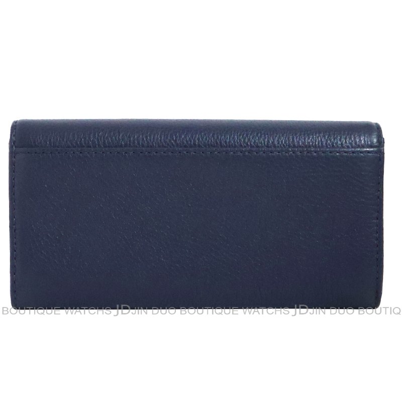 金鐸精品~2464 MICHAEL KORS MK 深藍色皮革紋金屬LOGO掀蓋長夾 全新品-1