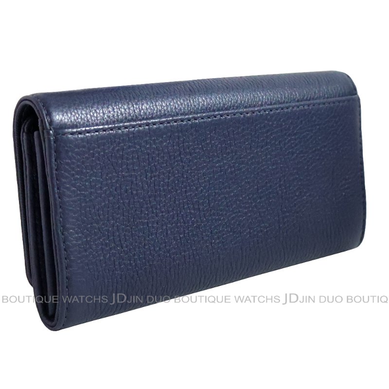 金鐸精品~2464 MICHAEL KORS MK 深藍色皮革紋金屬LOGO掀蓋長夾 全新品-3