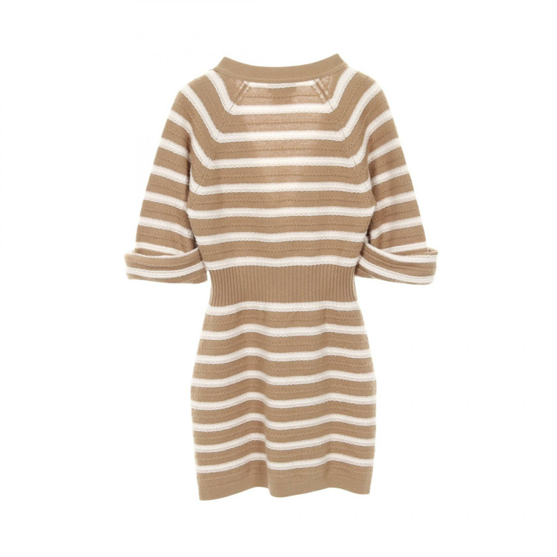 CHANEL 開襟衫 條紋 P51639K06641 羊絨 棕色 白色 二手 女款 #38 COCO-1