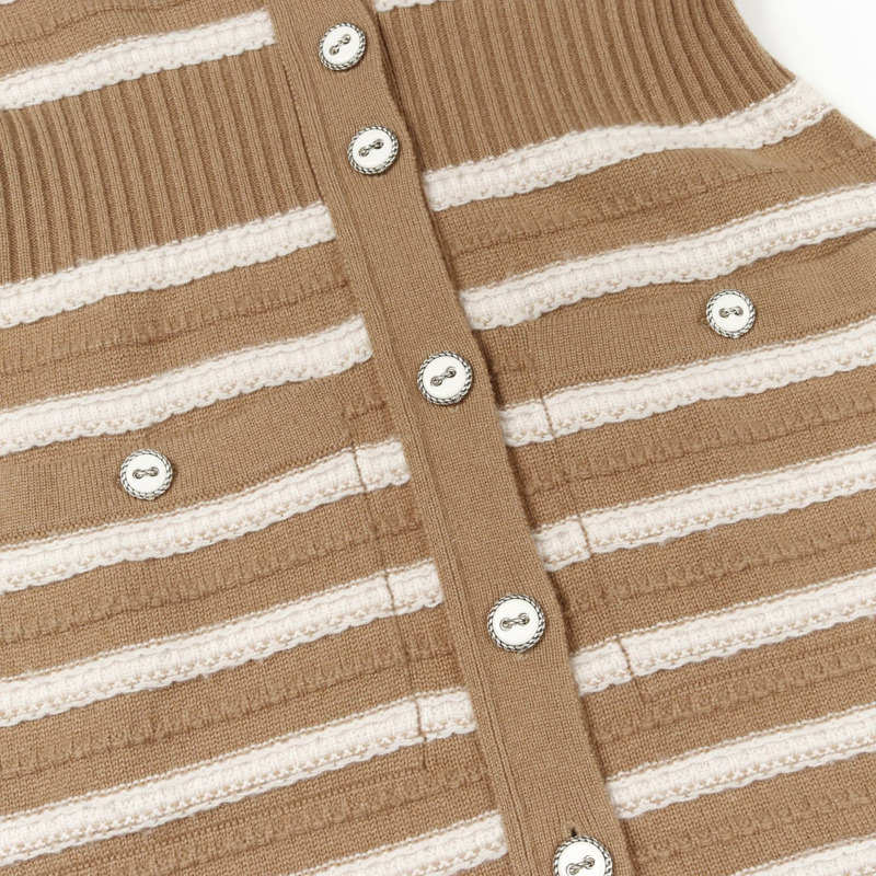 CHANEL 開襟衫 條紋 P51639K06641 羊絨 棕色 白色 二手 女款 #38 COCO-6