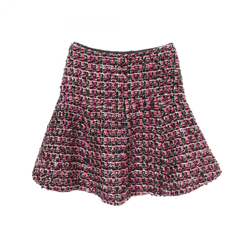 香奈兒斜紋軟呢半身裙 P47023V34943 羊毛棉尼龍 黑色粉紅 二手 女款 #36 CC-1
