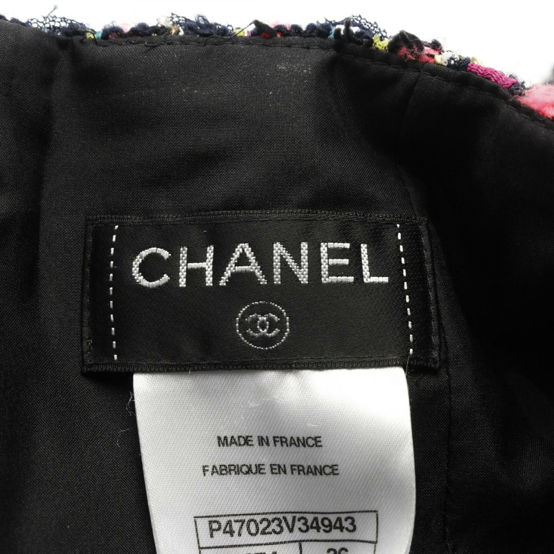 香奈兒斜紋軟呢半身裙 P47023V34943 羊毛棉尼龍 黑色粉紅 二手 女款 #36 CC-2