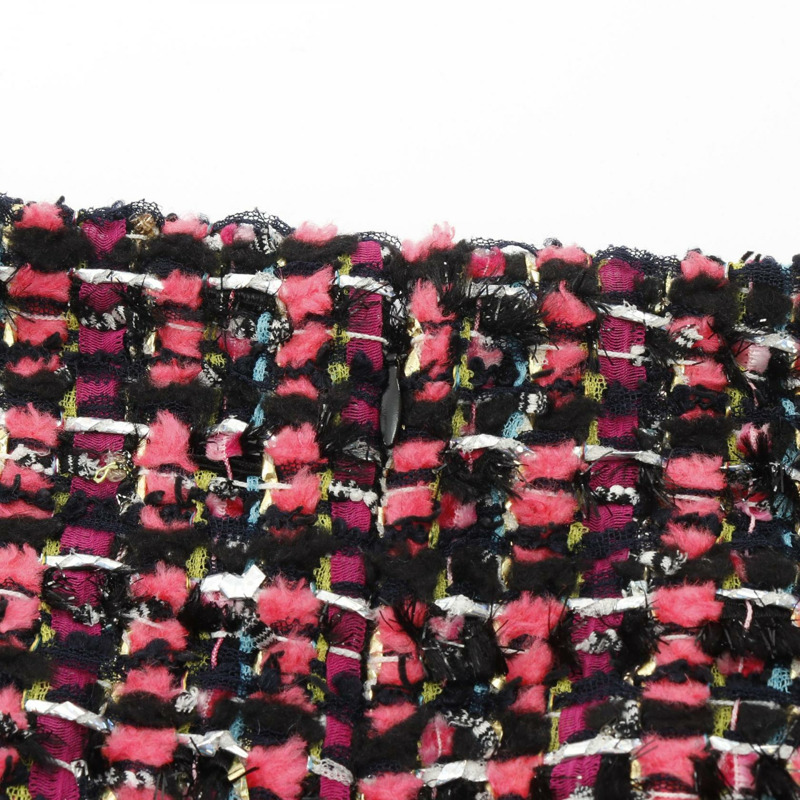 香奈兒斜紋軟呢半身裙 P47023V34943 羊毛棉尼龍 黑色粉紅 二手 女款 #36 CC-5