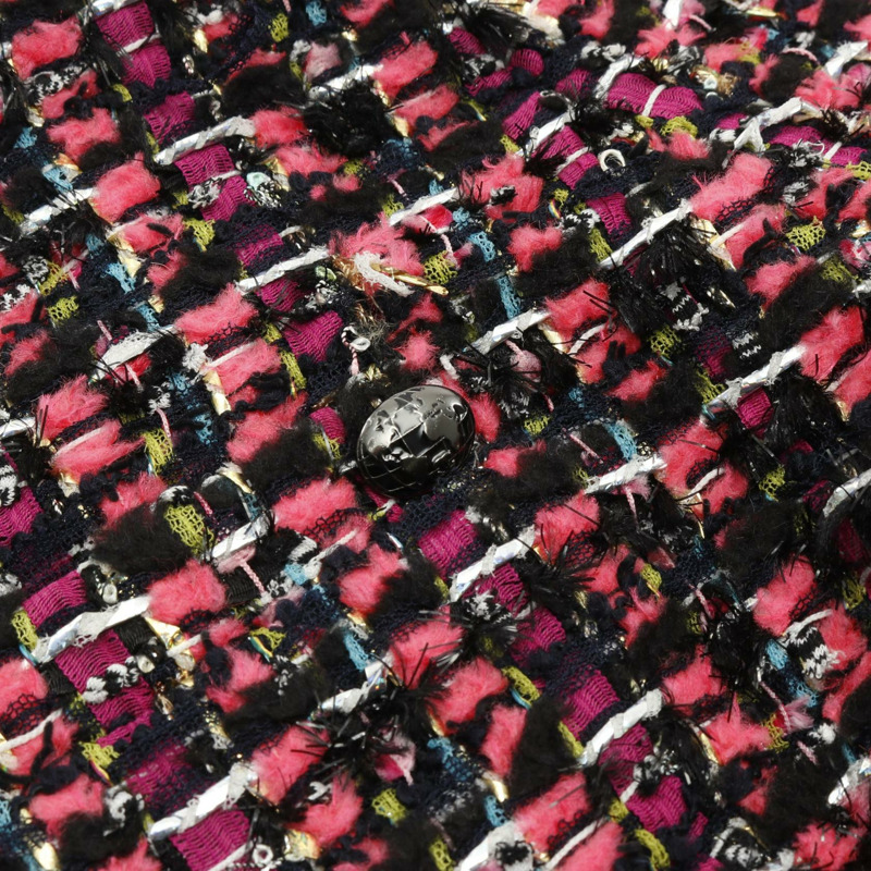 香奈兒斜紋軟呢半身裙 P47023V34943 羊毛棉尼龍 黑色粉紅 二手 女款 #36 CC-7