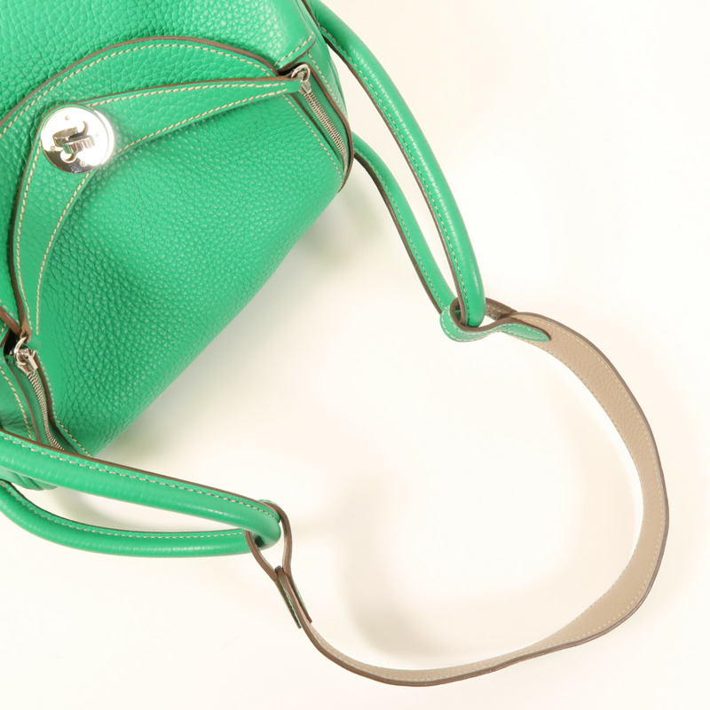 HERMES Clemence皮革Lindy 26銀扣手挽肩背兩用袋Menthe-4