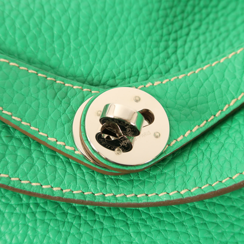 HERMES Clemence皮革Lindy 26銀扣手挽肩背兩用袋Menthe-5