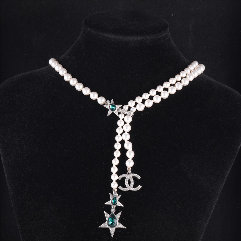 CHANEL(香奈兒)  合金 23P 珍珠水滴祖母綠項鏈-0