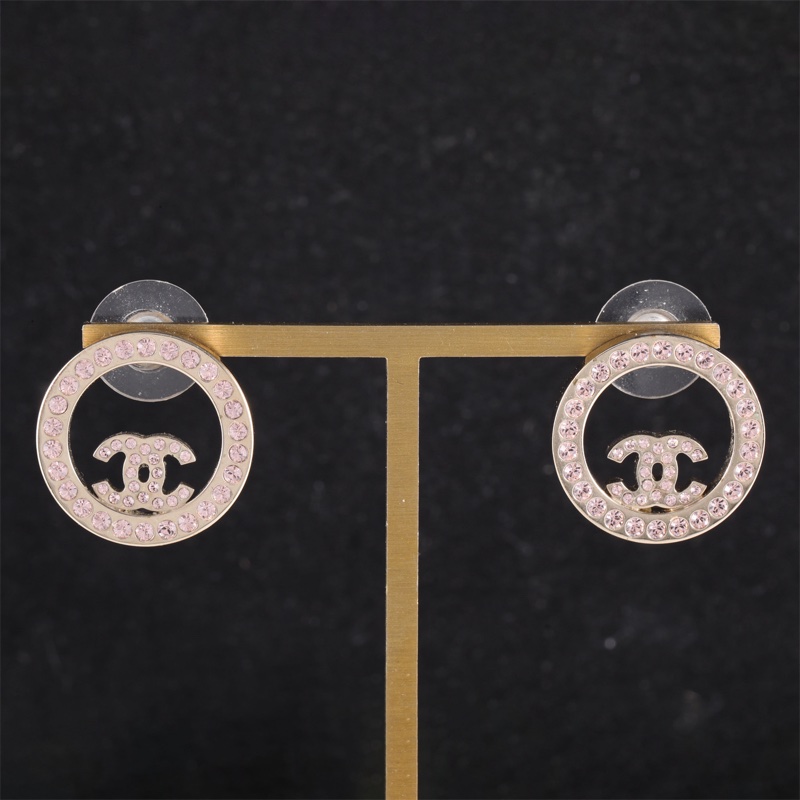 CHANEL(香奈兒)  合金 17S 粉鑽圈圈雙C耳釘-0