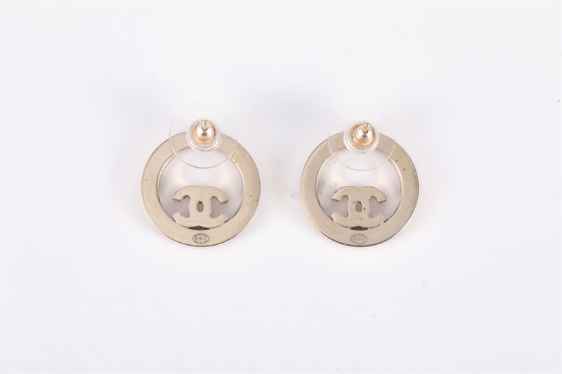 CHANEL(香奈兒)  合金 17S 粉鑽圈圈雙C耳釘-3