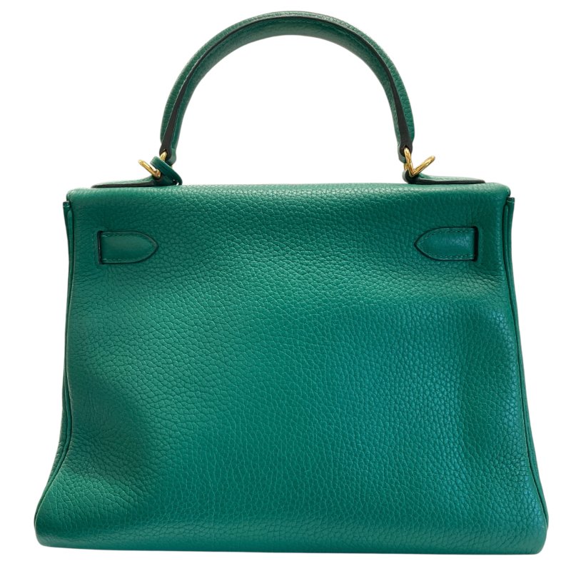HERMES 愛馬仕 KELLY 28 C刻 皮革 手提包 絲絨綠 金釦-2