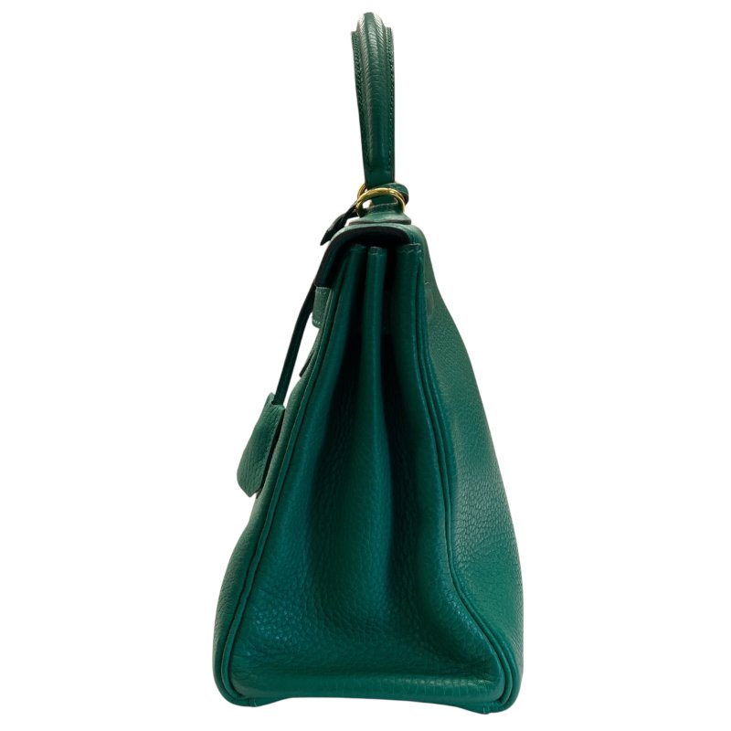 HERMES 愛馬仕 KELLY 28 C刻 皮革 手提包 絲絨綠 金釦-3
