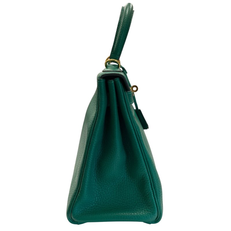 HERMES 愛馬仕 KELLY 28 C刻 皮革 手提包 絲絨綠 金釦-4
