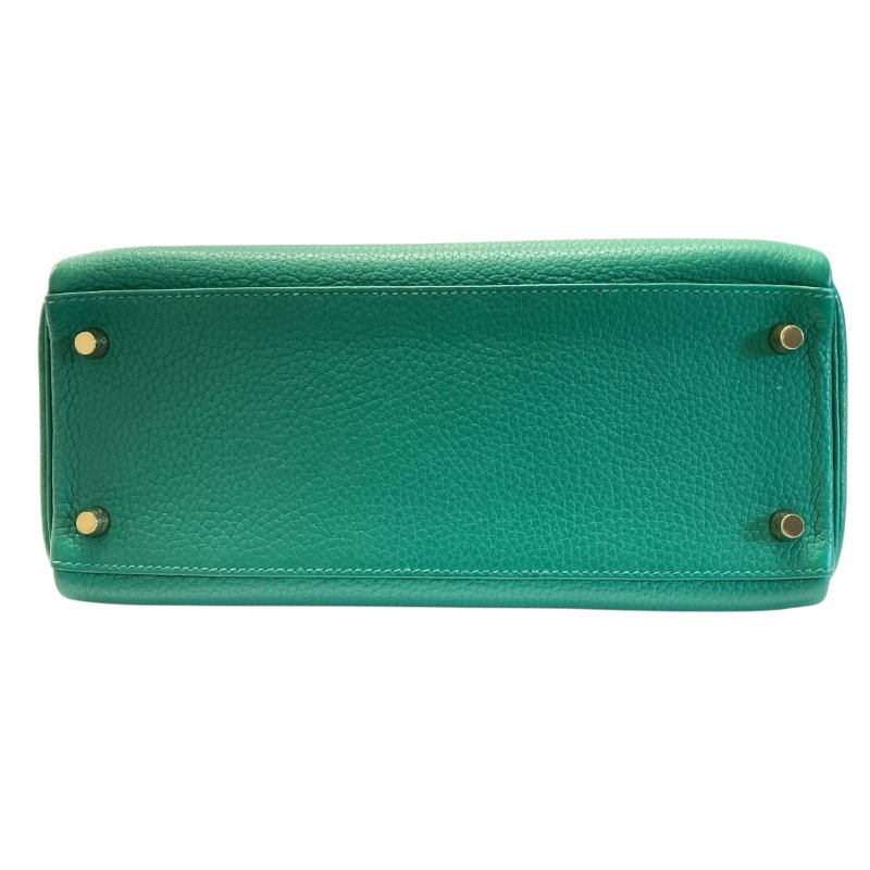 HERMES 愛馬仕 KELLY 28 C刻 皮革 手提包 絲絨綠 金釦-5