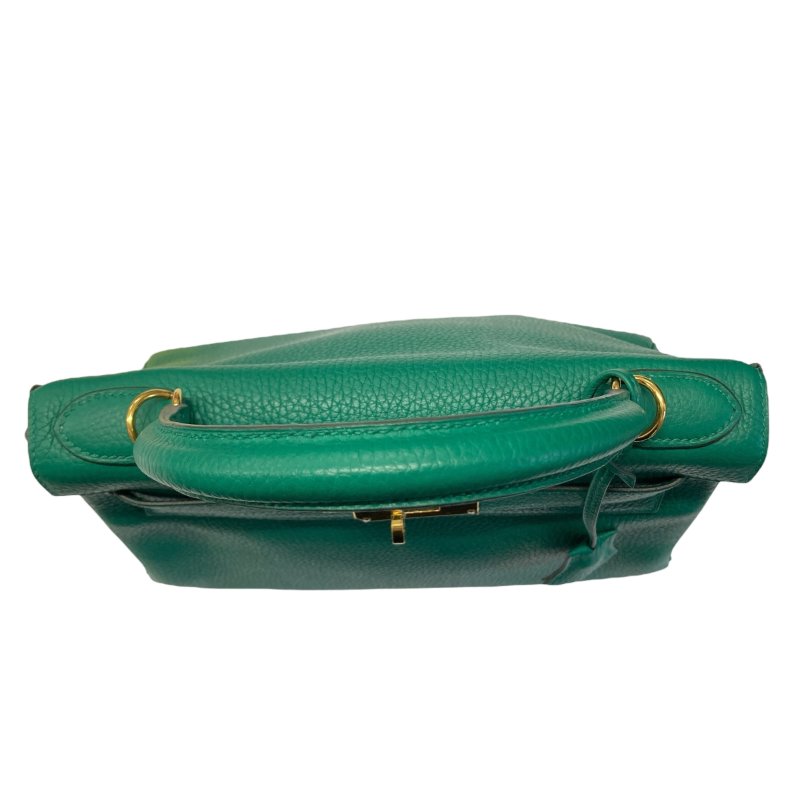 HERMES 愛馬仕 KELLY 28 C刻 皮革 手提包 絲絨綠 金釦-6