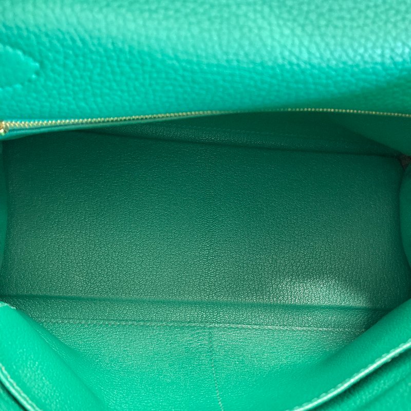 HERMES 愛馬仕 KELLY 28 C刻 皮革 手提包 絲絨綠 金釦-7