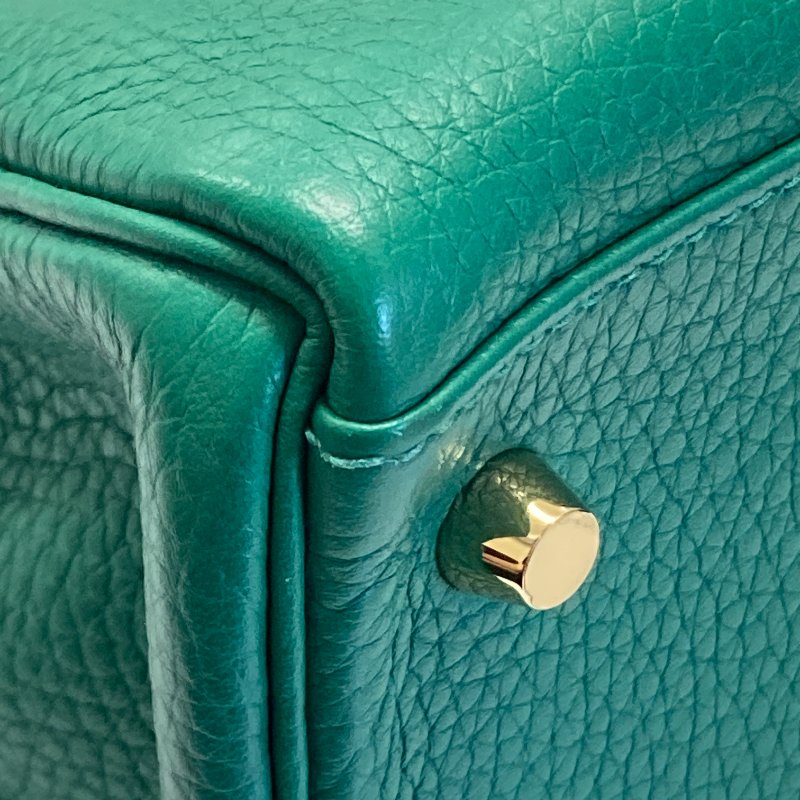 HERMES 愛馬仕 KELLY 28 C刻 皮革 手提包 絲絨綠 金釦-10