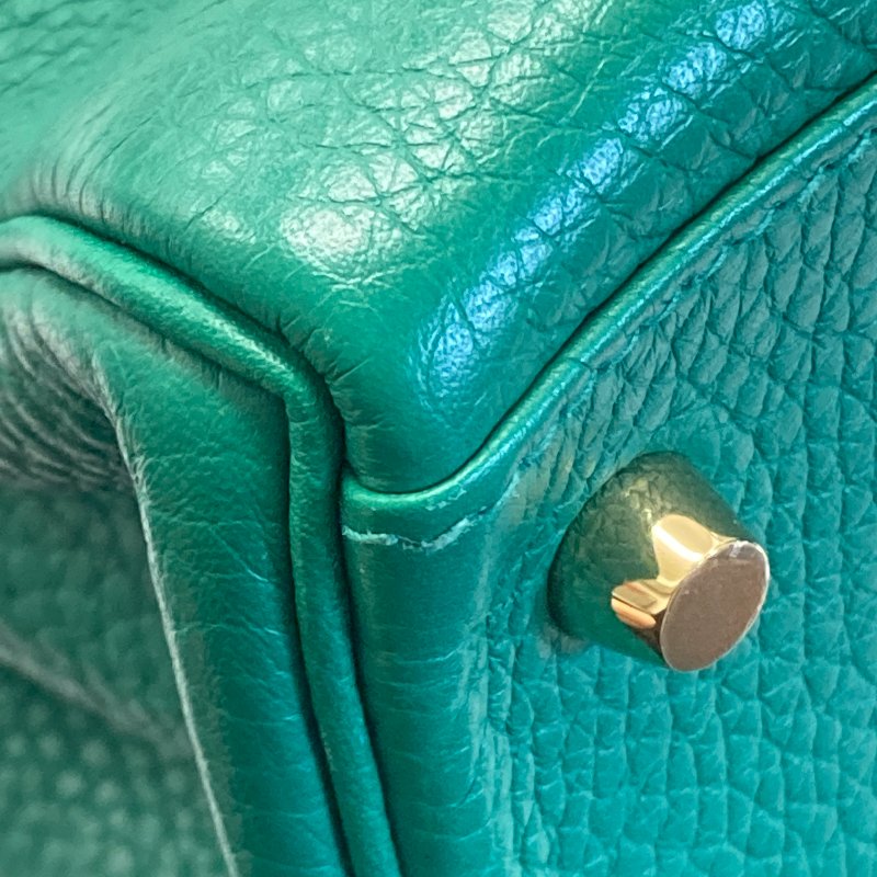 HERMES 愛馬仕 KELLY 28 C刻 皮革 手提包 絲絨綠 金釦-13