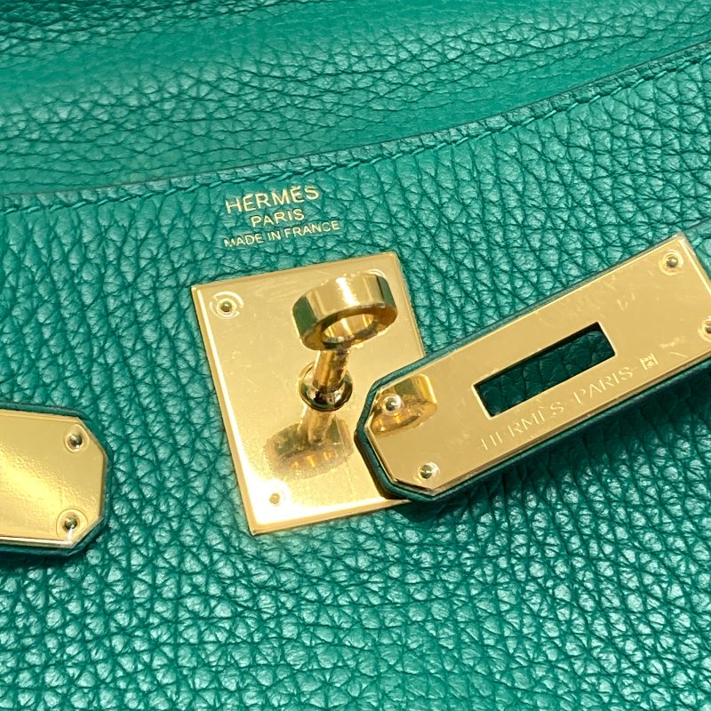 HERMES 愛馬仕 KELLY 28 C刻 皮革 手提包 絲絨綠 金釦-16