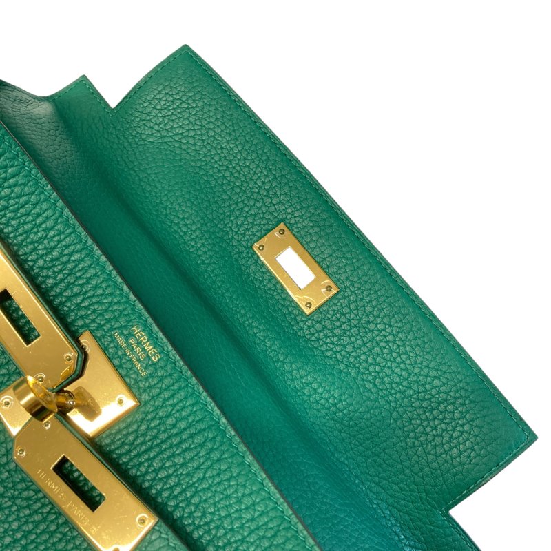 HERMES 愛馬仕 KELLY 28 C刻 皮革 手提包 絲絨綠 金釦-18