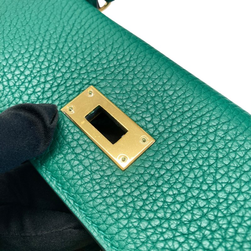 HERMES 愛馬仕 KELLY 28 C刻 皮革 手提包 絲絨綠 金釦-19
