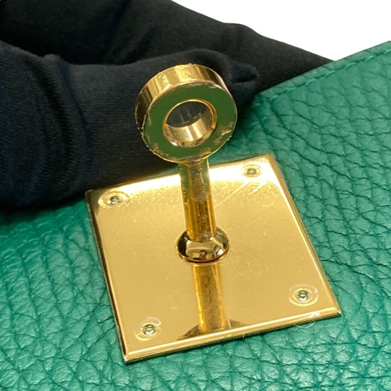 HERMES 愛馬仕 KELLY 28 C刻 皮革 手提包 絲絨綠 金釦-20