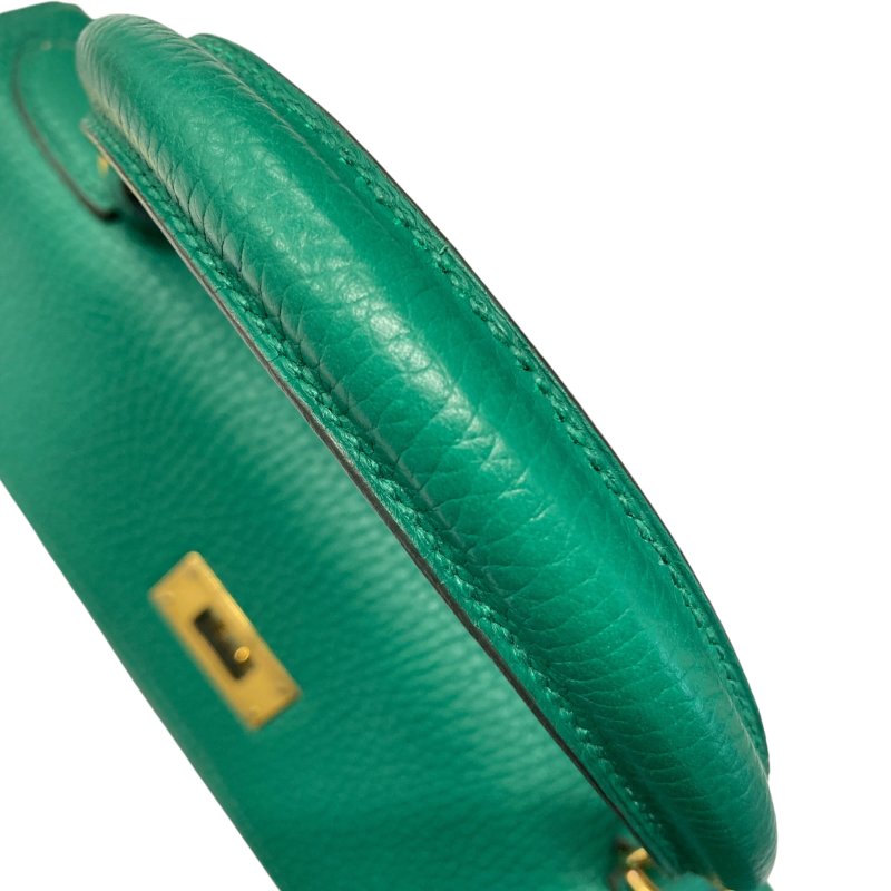 HERMES 愛馬仕 KELLY 28 C刻 皮革 手提包 絲絨綠 金釦-22
