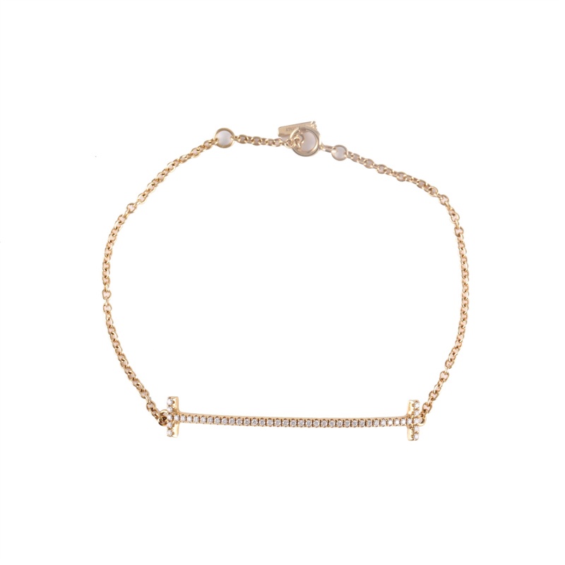 TIFFANY&CO(蒂芙尼) Tiffany T微笑手鏈 18K黃金/鑽石 S-M碼 黃金 T 18K微笑手鏈-5