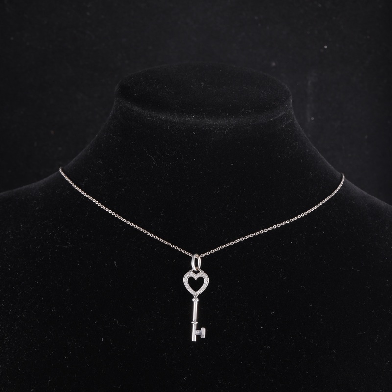 TIFFANY&CO(蒂芙尼) 18K白金 鑽石 白金 愛心 帶鑽 鑰匙 項鏈 18K-0