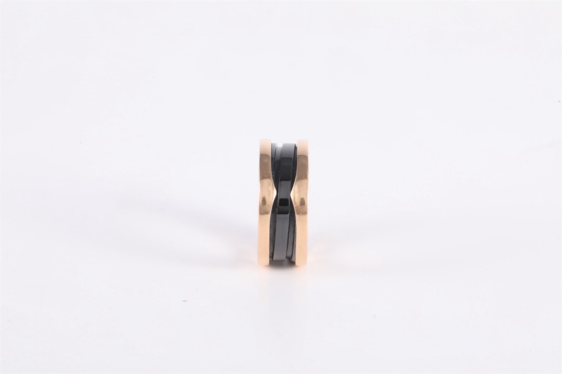 BVLGARI(寶格麗) B.ZERO1 彈簧戒指 三圈 18K玫瑰金/黑陶瓷 50 玫瑰金-2