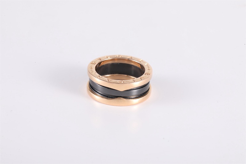 BVLGARI(寶格麗) B.ZERO1 彈簧戒指 三圈 18K玫瑰金/黑陶瓷 50 玫瑰金-3