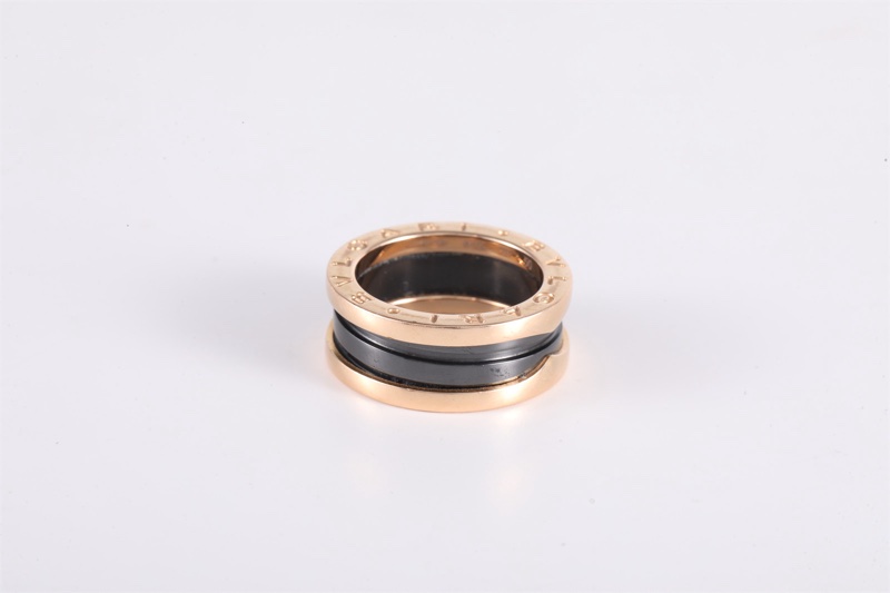 BVLGARI(寶格麗) B.ZERO1 彈簧戒指 三圈 18K玫瑰金/黑陶瓷 50 玫瑰金-4