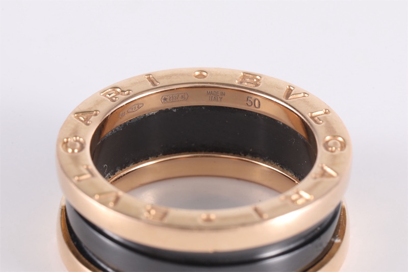 BVLGARI(寶格麗) B.ZERO1 彈簧戒指 三圈 18K玫瑰金/黑陶瓷 50 玫瑰金-5