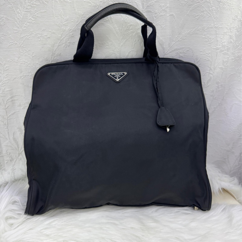Prada 黑色尼龍手提包公事包鎖頭-0