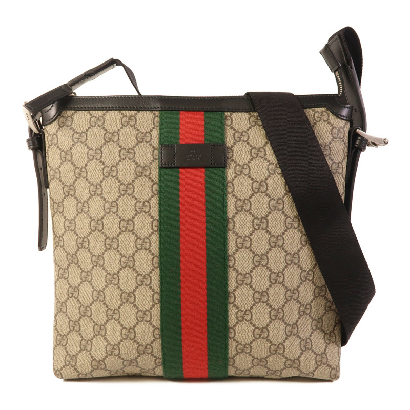 GUCCI 塗層帆布GG Supreme銀扣肩背袋-0