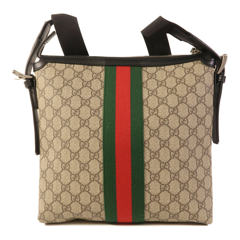 GUCCI 塗層帆布GG Supreme銀扣肩背袋-1