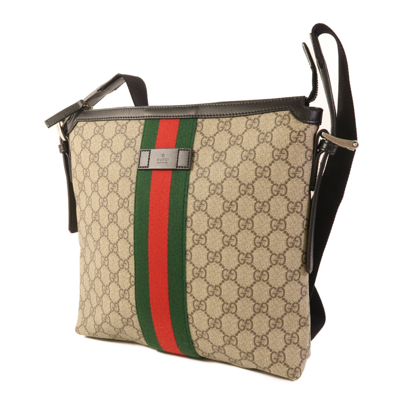 GUCCI 塗層帆布GG Supreme銀扣肩背袋-2